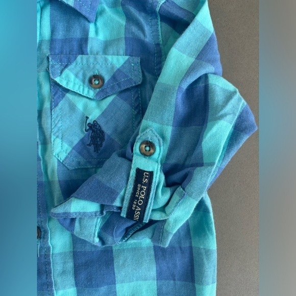 U.S Polo Assn. Blue Plaid Button Down Size 4T - Picture 3 of 6
